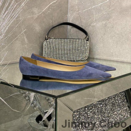 Jimmy Choo Amor Pisos De La Mujer De Gamuza Azul