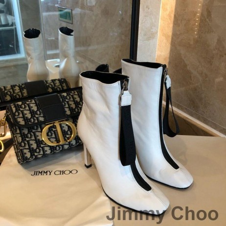 Jimmy Choo Macel 100 Tobillo Botines De Las Mujeres De Cuero De Becerro Blanco