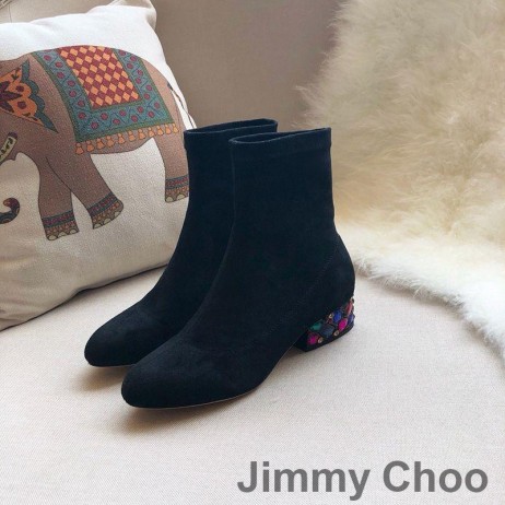 Jimmy Choo Maine Botas De Tobillo De Las Mujeres Gamuza Con Cristal Adornado Talón Negro