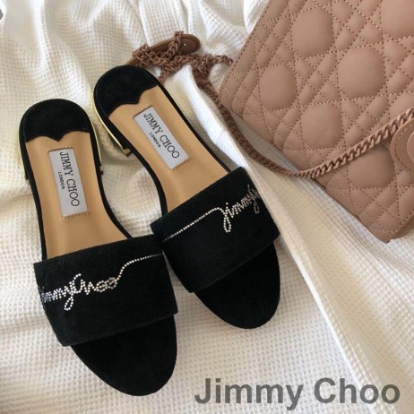 Jimmy Choo Minea Diapositivas De Las Mujeres Gamuza Adornado Con Cristales Negros