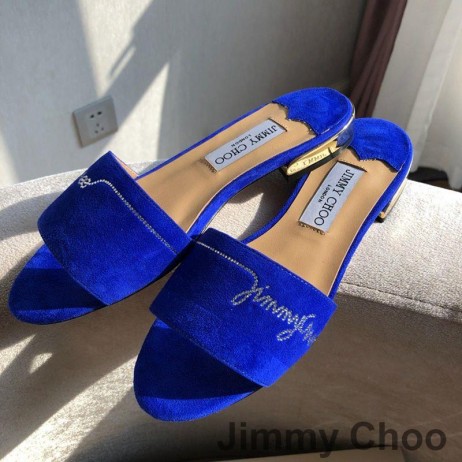 Jimmy Choo Minea Diapositivas De Las Mujeres Gamuza Adornado Con Cristales De Color Azul