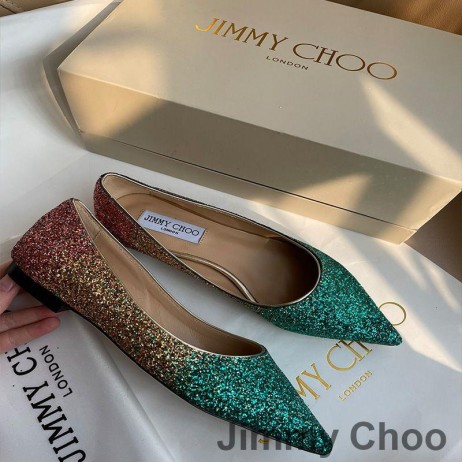 Jimmy Choo Romy Pisos Mujeres Brillo De La Tela Verde/Rosa