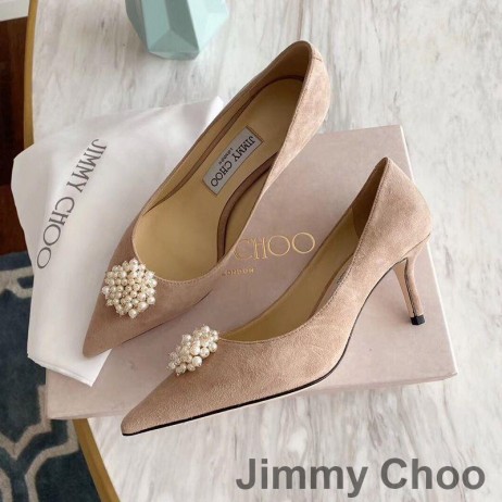 Jimmy Choo Romy Bombas De Las Mujeres Gamuza Con Perla Adornado Desnudo