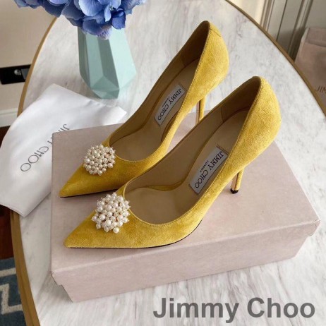 Jimmy Choo Romy Bombas De Las Mujeres Gamuza Con Perla Adornado Amarillo