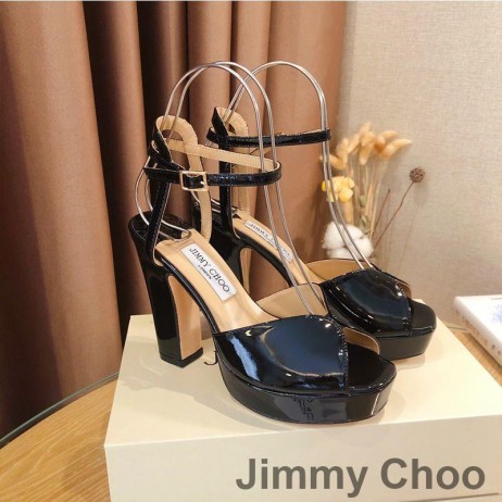 Jimmy Choo Sacaria 105 Sandalias De Las Mujeres De Cuero De Patente Negro