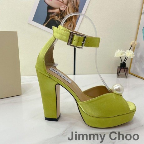 Jimmy Choo Socorie 115 De La Plataforma Sandalias De Las Mujeres Del Satén Con Perlas Detalle De Limón