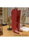 Jimmy Choo Alizze 90 Rodilla Botines De Las Mujeres De Cuero Liso Color Burdeos