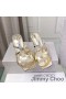 Jimmy Choo Anís 85 De Tacón De Diapositivas De Las Mujeres De Cuero De Patente De Oro/Blanco