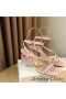 Jimmy Choo Arte 85 Sandalias De Las Mujeres De La Serpiente De Cuero Con Plexi Talón De Color Rosa