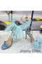 Jimmy Choo Aveline 100 Sandalias De Las Mujeres Gamuza De Gran Tamaño Con Malla De Arcos De Cielo Azul