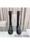 Jimmy Choo Motorista II de la Rodilla Botas de Mujer de Cuero Liso Con Hebillas de Oro Negro