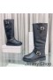 Jimmy Choo Motorista II de la Rodilla Botas de Mujer de Cuero Liso Con Hebillas de Oro Negro