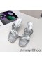 Jimmy Choo Diosa 85 De Tacón De Diapositivas De Las Mujeres De Cuero Con Correa Trenzada De Plata