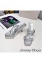 Jimmy Choo Diosa 85 De Tacón De Diapositivas De Las Mujeres De Cuero Con Correa Trenzada De Plata