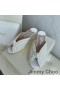 Jimmy Choo Samantha 35 Mulas De Las Mujeres De Cuero Con Perlas De Todo Sobre Blanco