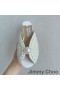 Jimmy Choo Samantha 35 Mulas De Las Mujeres De Cuero Con Perlas De Todo Sobre Blanco