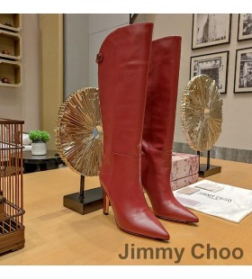 Jimmy Choo Alizze 90 Rodilla Botines De Las Mujeres De Cuero Liso Color Burdeos