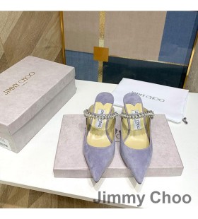 Jimmy Choo Bing Mulas De Las Mujeres Gamuza Con Cristal Y Perlas De Correa Gris