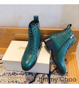 Jimmy Choo Cruz Botas De Combate De Las Mujeres De Cuero Verde