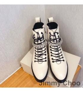 Jimmy Choo Cruz Botas De Combate De Las Mujeres De Cuero Con Cristal Detallando Blanco