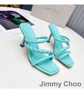 Jimmy Choo Diosa 85 De Tacón De Diapositivas De Las Mujeres De Cuero Con Correa Trenzada Azul