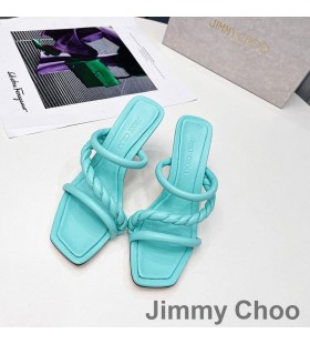 Jimmy Choo Diosa 85 De Tacón De Diapositivas De Las Mujeres De Cuero Con Correa Trenzada Azul