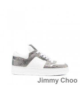 Jimmy Choo Florent M Zapatillas de deporte de las Mujeres Crosta y Cuero Con Adorno de Cristal Blanco/Gris