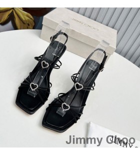 Jimmy Choo Indiya 85 Sandalias De Las Mujeres De Cuero De Napa Con Corazones De Cristal Negro