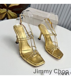Jimmy Choo Indiya 85 Sandals Women Nappa Leather With Crystal Hearts Gold