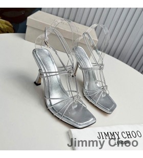 Jimmy Choo Indiya 85 Sandalias De Las Mujeres De Cuero De Napa Con Corazones De Cristal De Plata