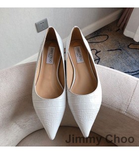 Jimmy Choo Amor Pisos Mujeres De Cocodrilo En Relieve De Cuero Blanco