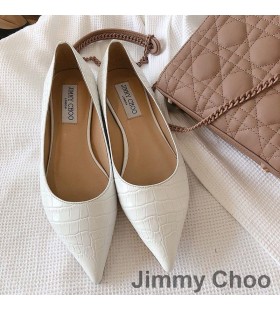 Jimmy Choo Amor Pisos Mujeres De Cocodrilo En Relieve De Cuero Blanco