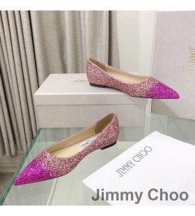 Jimmy Choo Amor Pisos Mujeres Brillo De La Tela Con Degradar El Dedo De Rosa/Rosa
