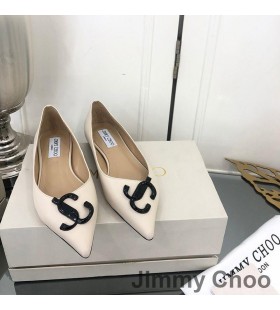 Jimmy Choo Amor Pisos de las Mujeres de Cuero Con JC Emblema de color Beige