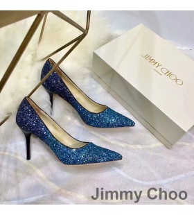 Jimmy Choo Amor Bombas De Las Mujeres De Brillo De Degradar Tela Azul