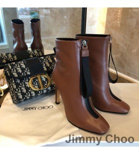 Jimmy Choo Macel 100 Tobillo Botines De Las Mujeres De Cuero De Becerro Marrón