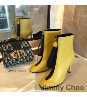 Jimmy Choo Macel 100 Tobillo Botines De Las Mujeres De Cuero De Becerro Amarillo