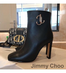 Jimmy Choo Mahesa 100 Tobillo Botines de las Mujeres de Cuero de Becerro Con JC Emblema Negro
