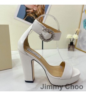 Jimmy Choo Mionne 115 Sandalias De Plataforma De Las Mujeres De Cuero Con Hebilla Cristal Blanco
