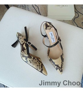 Jimmy Choo Ray 65 Slingback Bombas de las Mujeres de Python Cuero Con JC Monograma Amarillo