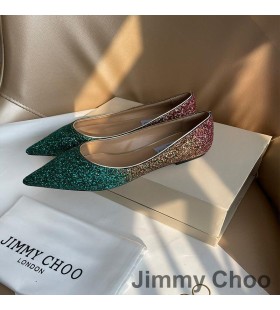 Jimmy Choo Romy Pisos Mujeres Brillo De La Tela Verde/Rosa