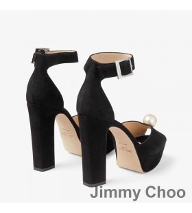 Jimmy Choo Socorie 115 De La Plataforma Sandalias Mujeres Suede Con Perla Detallando Negro