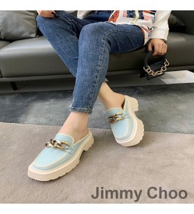 Jimmy Choo Ultra-ligero de Espuma de la Plataforma de Mulas de las Mujeres de Cuero de Becerro Con Cadena Azul