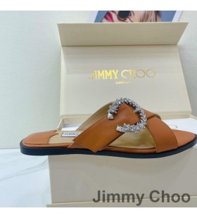 جيمي تشو Marle الشرائح النساء الخراف جلدية مع بلورات مشبك البني