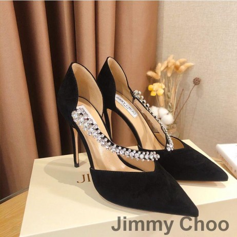 Jimmy Choo Včelí 105 Čerpadla Ženy, Semišové, S Krystal, Výzdoba, Černá