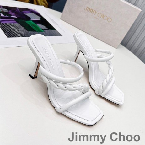 Jimmy Choo Diosa 85 Podpatky Snímky Ženy Kůže S Pletenou Popruh Bílé