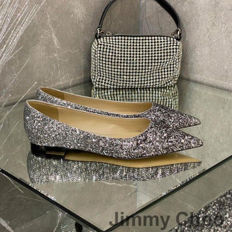 Jimmy Choo Lásky Byty Ženy Třpytky Snížit Tkaniny Stříbrná/Šedá