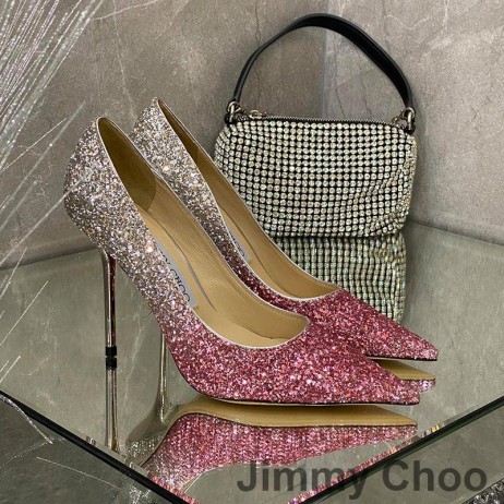 Jimmy Choo Láska Čerpadla Ženy Třpytky Snížit Tkaniny Silver/Rose