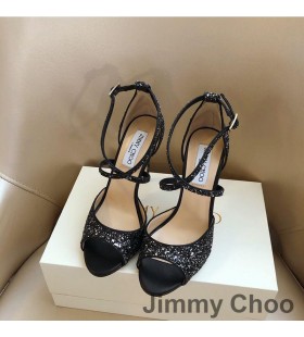 Jimmy Choo Emsy 105 Sandály Ženy Hrubé Třpytky Textilie Černá