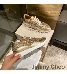 Jimmy Choo Monza Tenisky Ženy Starožitný Kůže A Třpytky Tkaniny Zlato